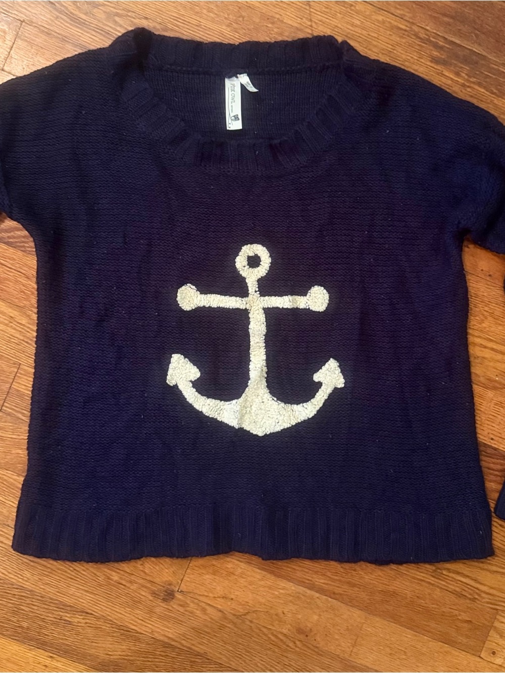 Pink Owl Navy Sweater with White Anchor